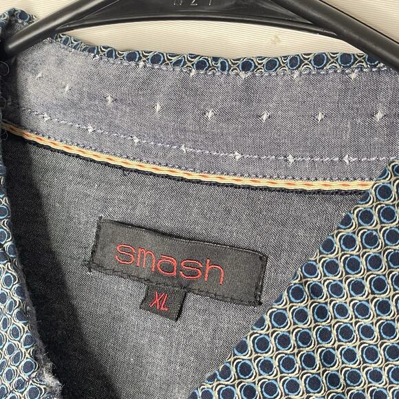 Vtg Smash Mens Shirt Button Up Printed Long Sleeve Flip Cuffs XL Geometric Print - Picture 10 of 10